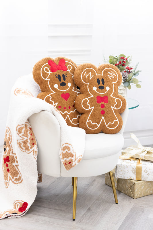 Mickey and Minnie Gingerbread Pillows and Blanket Set