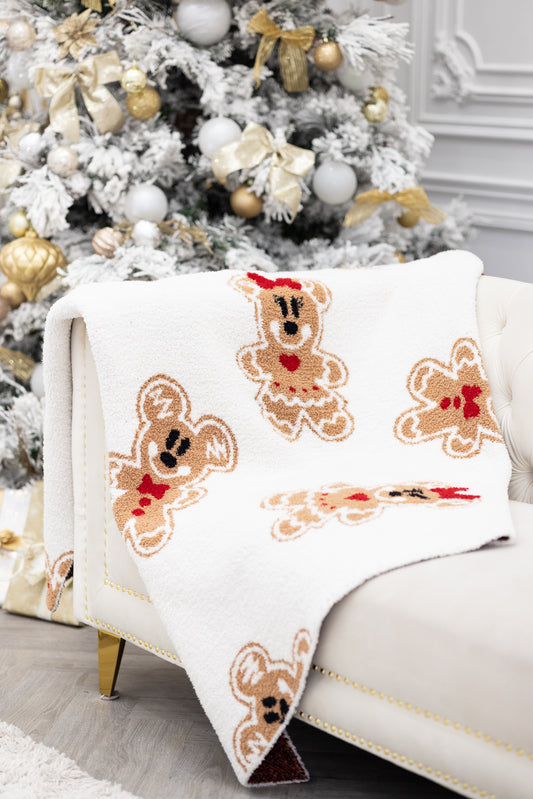 Mickey and Minnie Gingerbread Knitted Throw Blanket